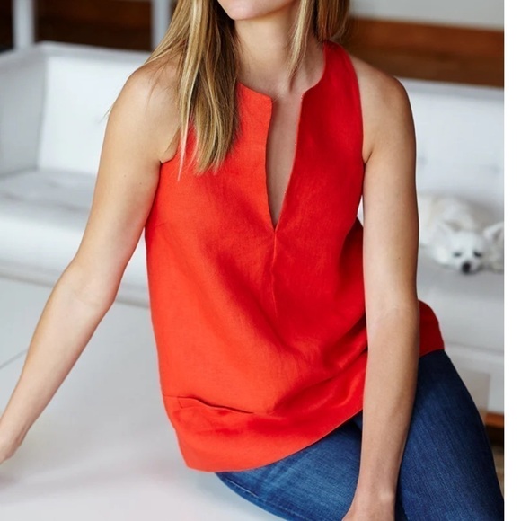 Emerson Fry Tops - Emerson Fry Red Linen A Line Mod Tank Top Pocket V Neck Clasp Closure XS